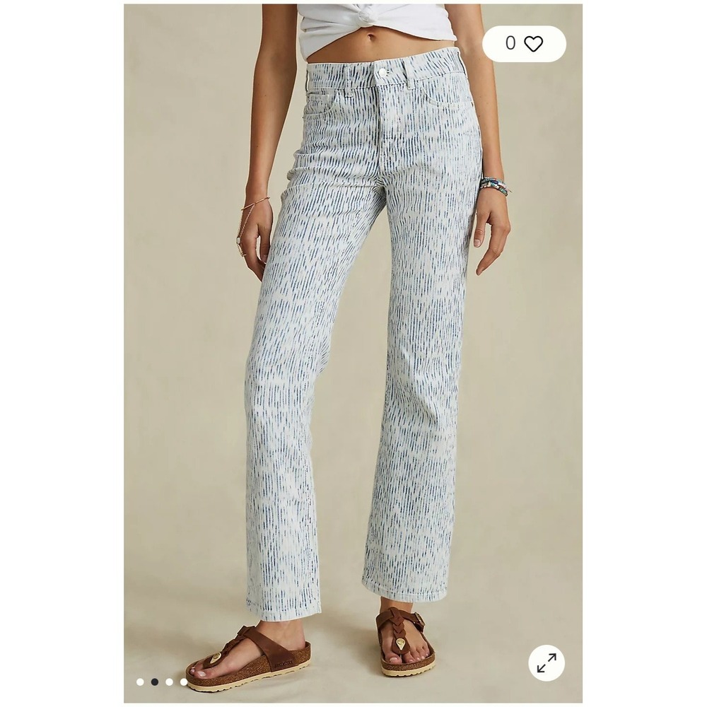 Pilcro The Yaya Jeans Womens 26 High Rise Straight White With Blue Feathering